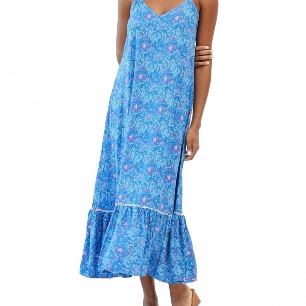 Sea Lustre Day Tripper Slip Maxi Dress S/M Neptune Blue Floral Boho spring break